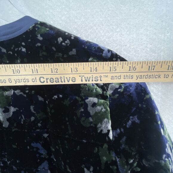 Eileen Fisher Printed Velvet Jacket Round Neck Zip Front Petite Small Blue Black - Picture 11 of 12